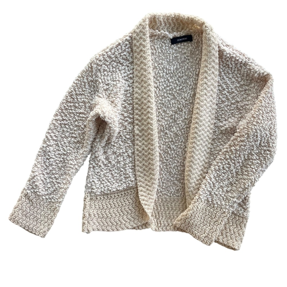 Dokotoo Women's S Cream Apricot Open Front Textured Chunky Knit Cozy Cardigan Sw